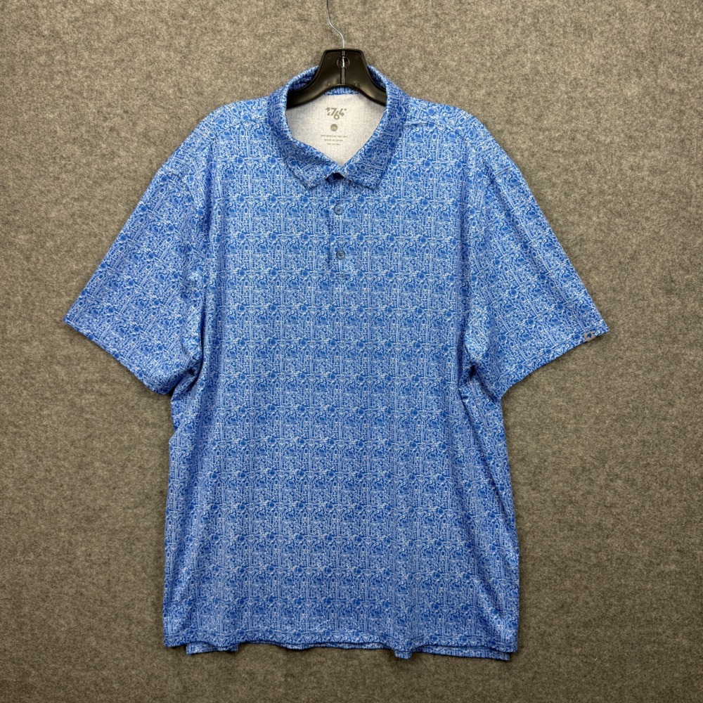 1764 Mens 2XL Blue Novelty‎ Print Performance Polo Shirt Cocktail Bulldog Print